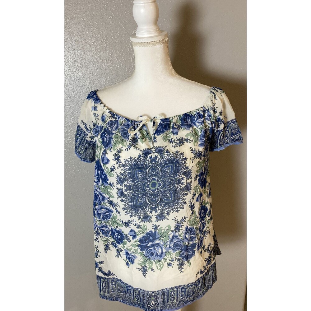 JOIE Blue Green Chiffon Top Shirt Blouse Women's Small, elastic off shouler